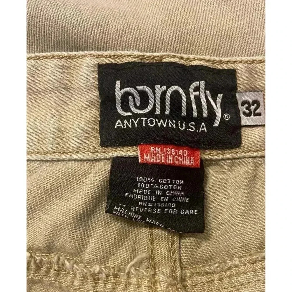 Born‎ Fly Distressed Patchwork Jeans Khaki Tan Size 32x30.5 Skinny - Picture 7 of 8